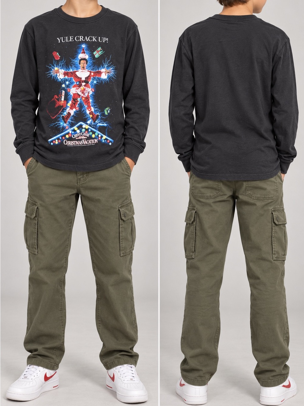 abercrombie kids Black Holiday Graphic Long Sleeve Tee with Colorful Print